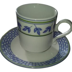 6 Tazas Café Con Plato María Hojas Y Cuadros Verbano